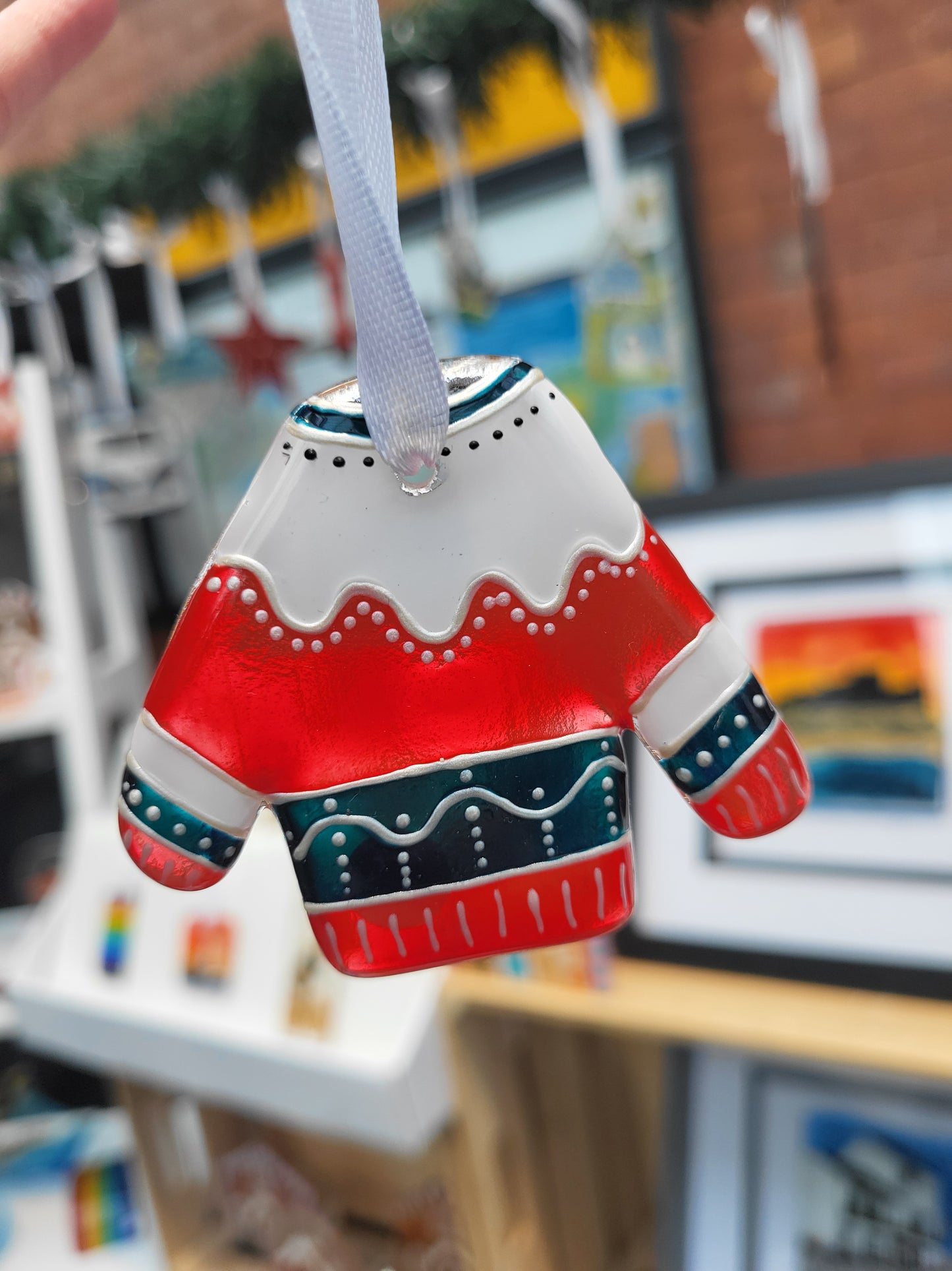 Fused Glass, Hand Painted Ugly Christmas Jumper Decoration