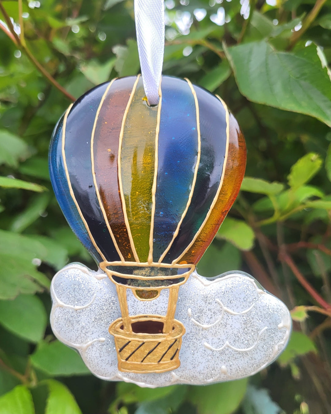 Fused Glass, Painted Hot Air Balloon Suncatcher