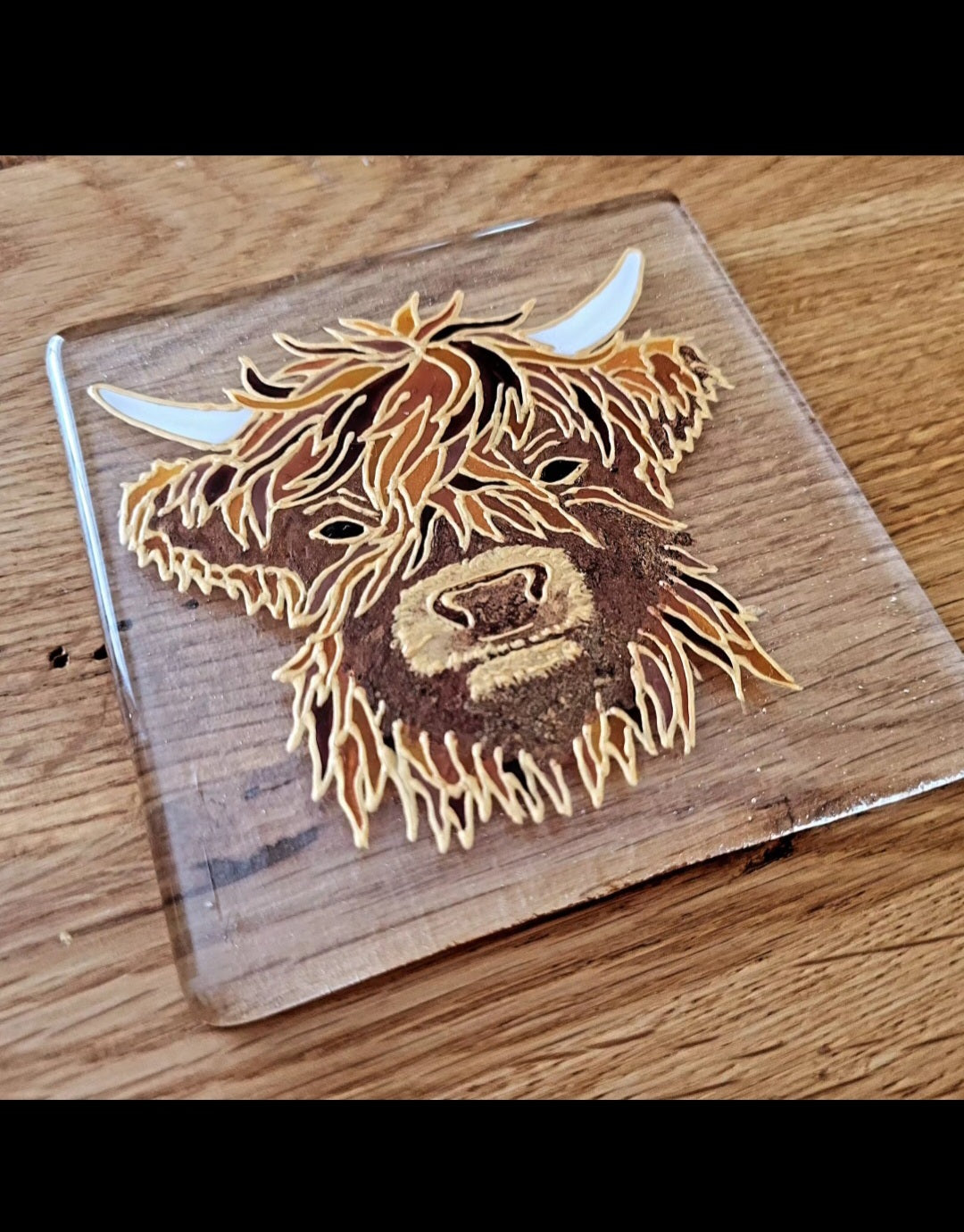 Fused Glass Highland Cow Painted Coasters - Set of 2
