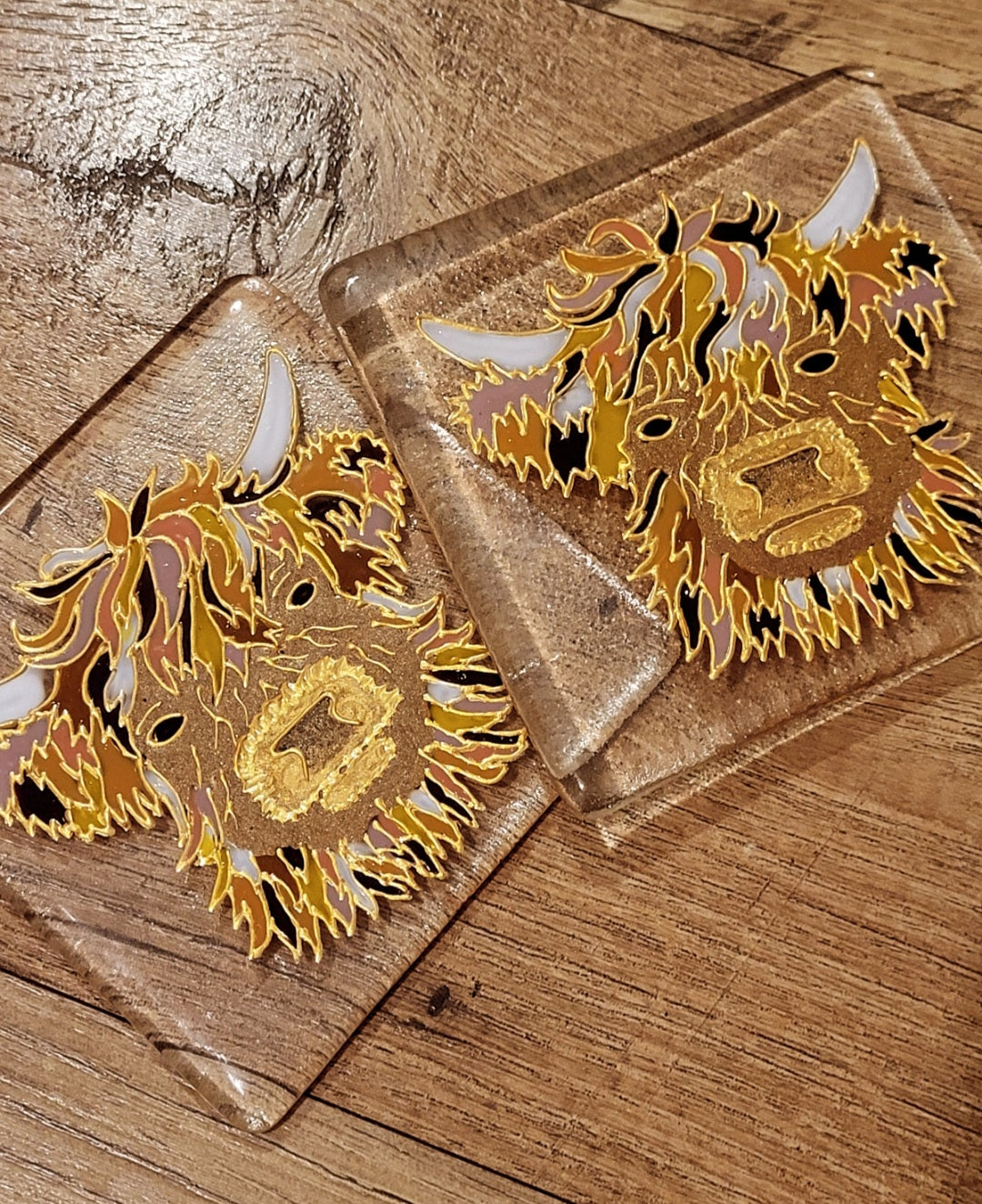 Fused Glass Highland Cow Painted Coaster