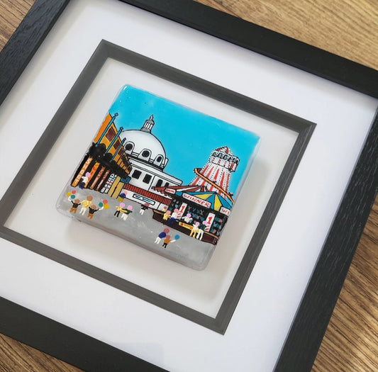 Framed painting of Spanish City Fun Fair Whitley Bay on Fused Glass