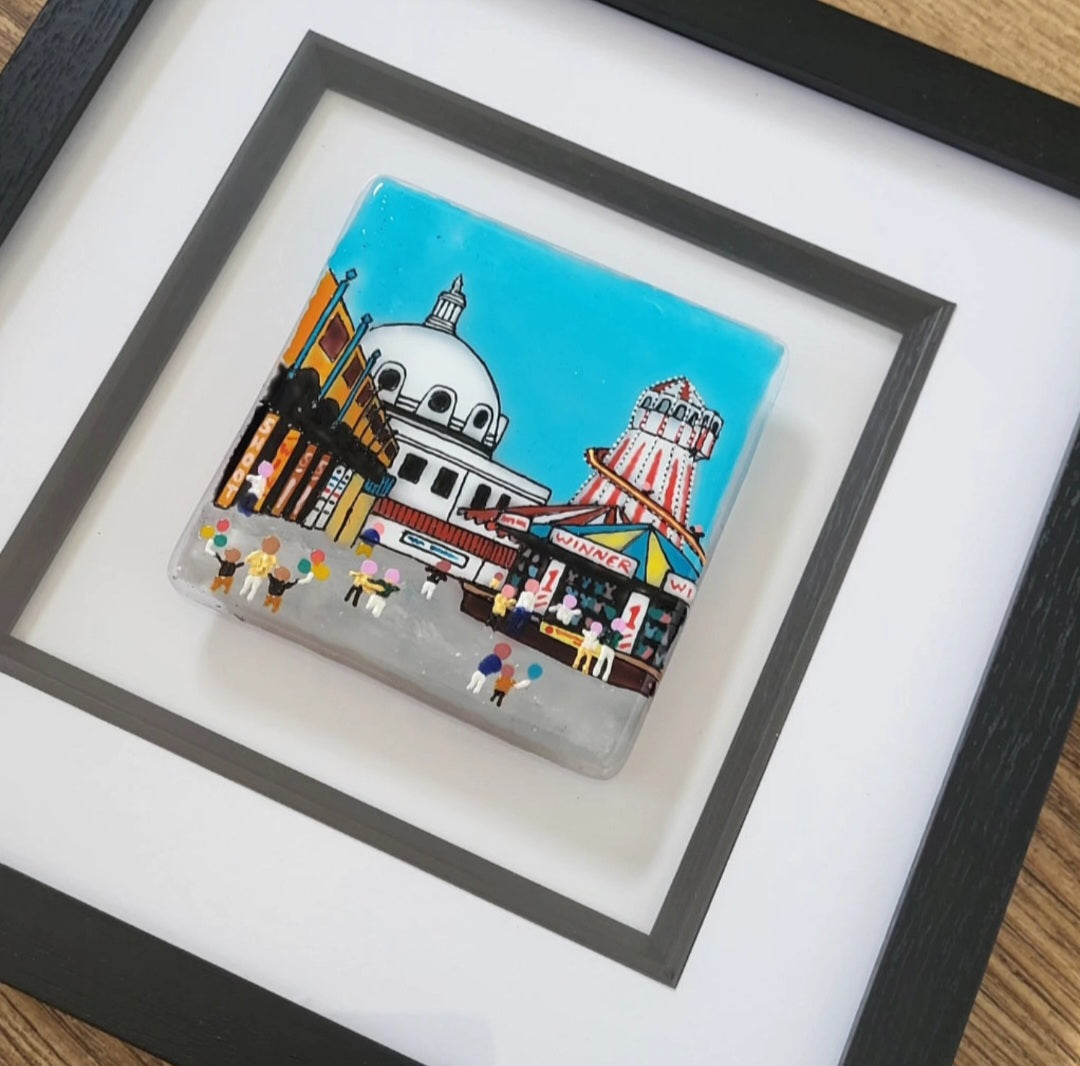 Framed painting of Spanish City Fun Fair Whitley Bay on Fused Glass